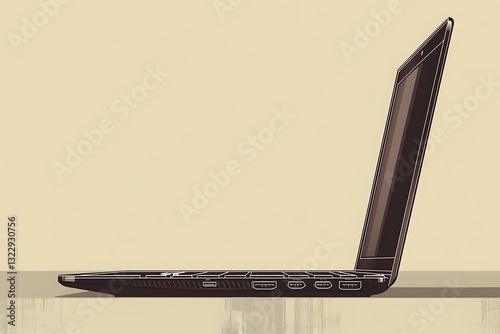 Minimalistic linear icon of a laptop, featuring clean lines and a natural design in sleek black. Rendered in full ultra HD,