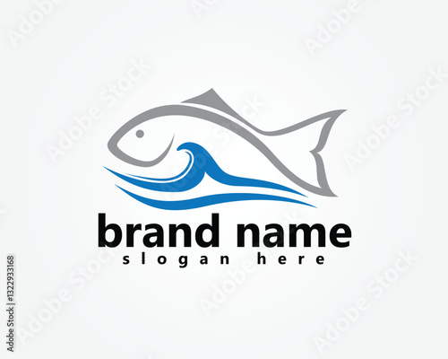 oean fish logo striped fish and waves below, logo design inspiration