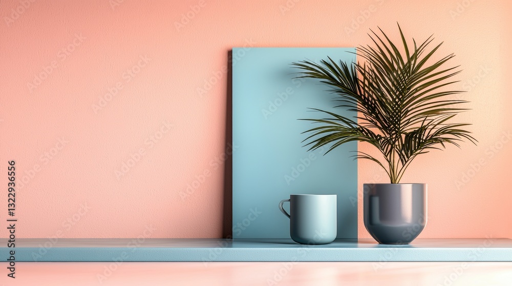 An artistic arrangement of a plant and a vase on a shelf creating a cozy and inviting atmosphere An artistic arrangement of a plant and a vase on a shelf creating a cozy and inviting atmosphere