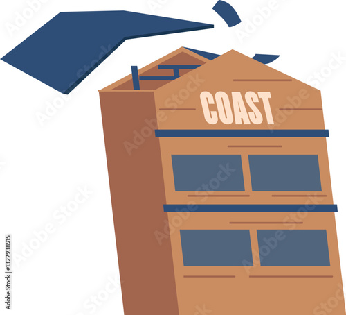 Hurricane damaging coast building vector illustration