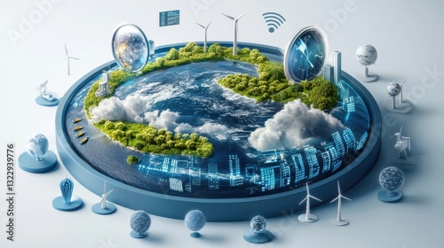Data integration infographic concept. Integrated Circular Ecosystem Sustainable Future Through Innovative Technology and Data Convergence