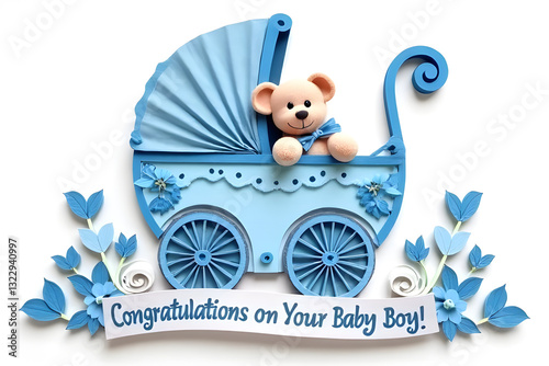 paper quilling style congratulations card for baby boy