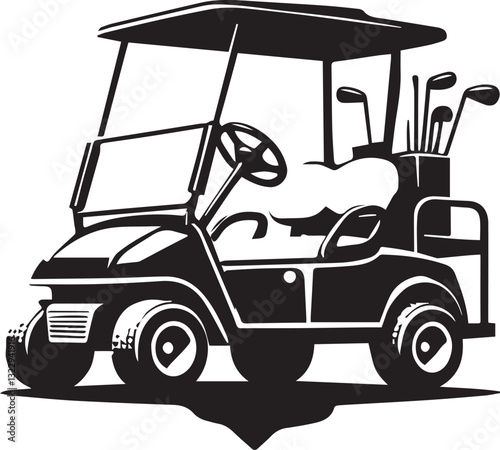 Black Golf cart silhouette vector, Golf cart vector illustration, Golf cart logo vector, Golf cart silhouette vector black and white