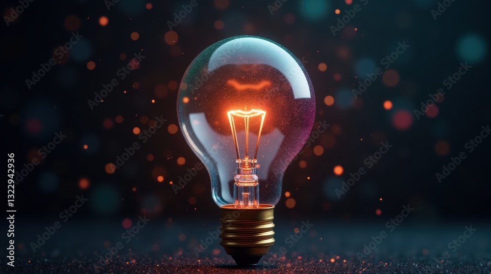 ethereal floating light bulb emanating rainbow prismatic light