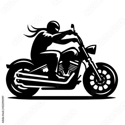 Black and white vector silhouette of motorcycle on white background