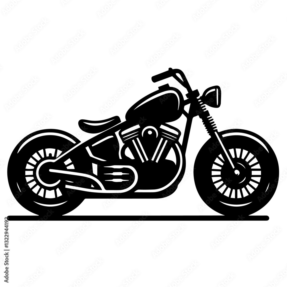 Fototapeta premium Black and white vector silhouette of motorcycle on white background
