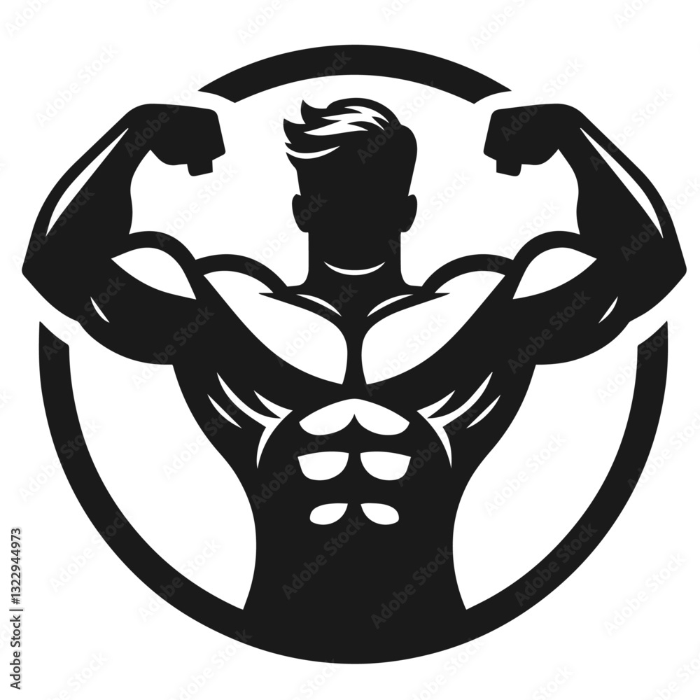 Black and white vector silhouette of bodybuilder on white background Black and white vector silhouette of bodybuilder on white background