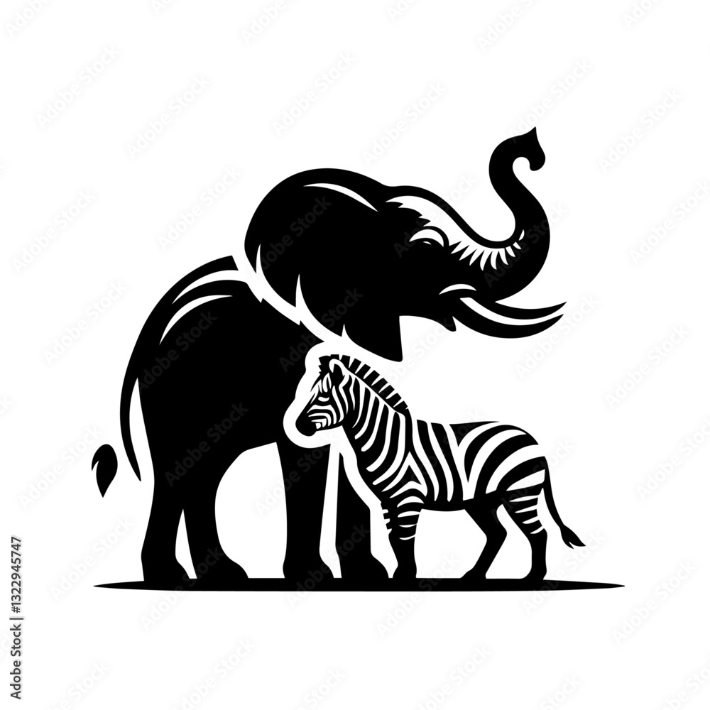 Obraz premium Black and white vector silhouette of a wildlife logo on white background 