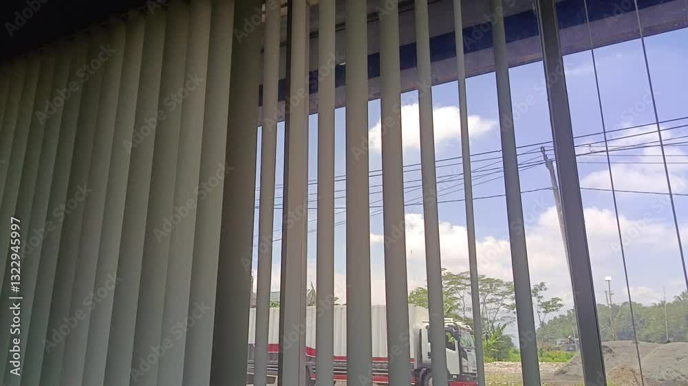 View from behind room. Transparant curtains. View from behind room. Transparant curtains.
