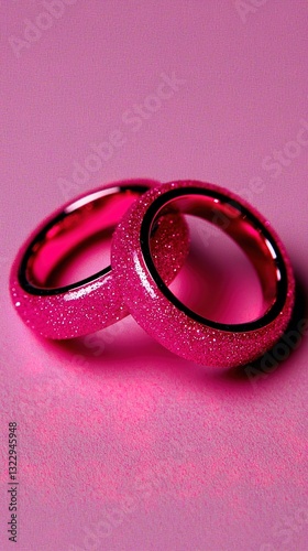 Two pink rings with sparkly texture isolate on transparent background,