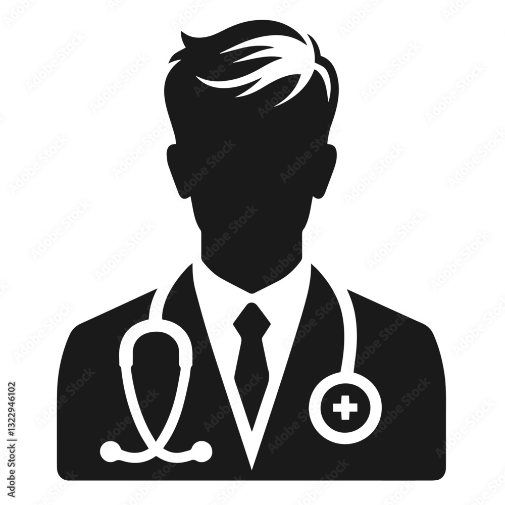 Black and white vector silhouette of a doctor on white background
Black and white vector silhouette of a doctor on white background