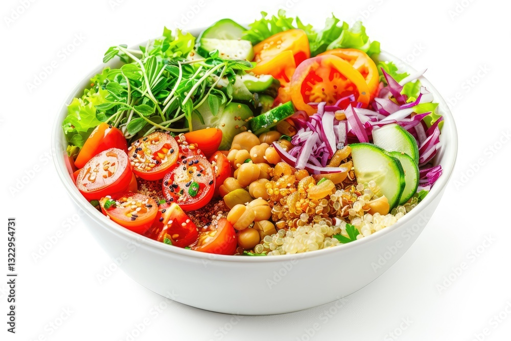 Vegan Buddha bowl with fresh raw vegetables and quinoa isolated on white background Vegan Buddha bowl with fresh raw vegetables and quinoa isolated on white background