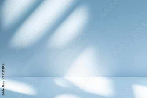 Wall interior background, studio and backdrops show products.with shadow from window color white and blue background for text insertion and presentation product	