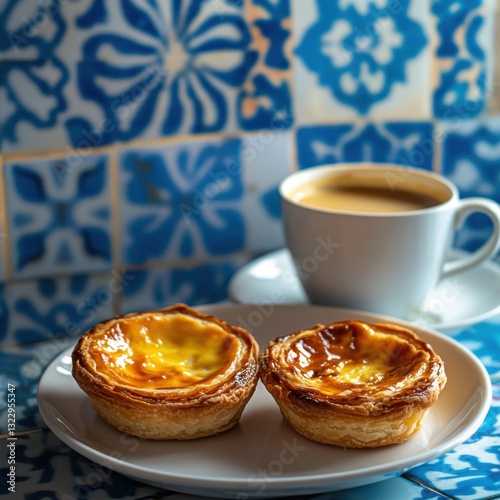 Delicious Pastel de Nata with Coffee, Portuguese Sweet Treat