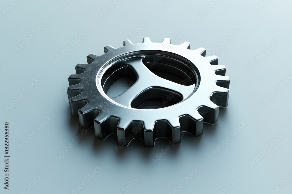 A shiny metal gear showing its mechanical circular design A shiny metal gear showing its mechanical circular design