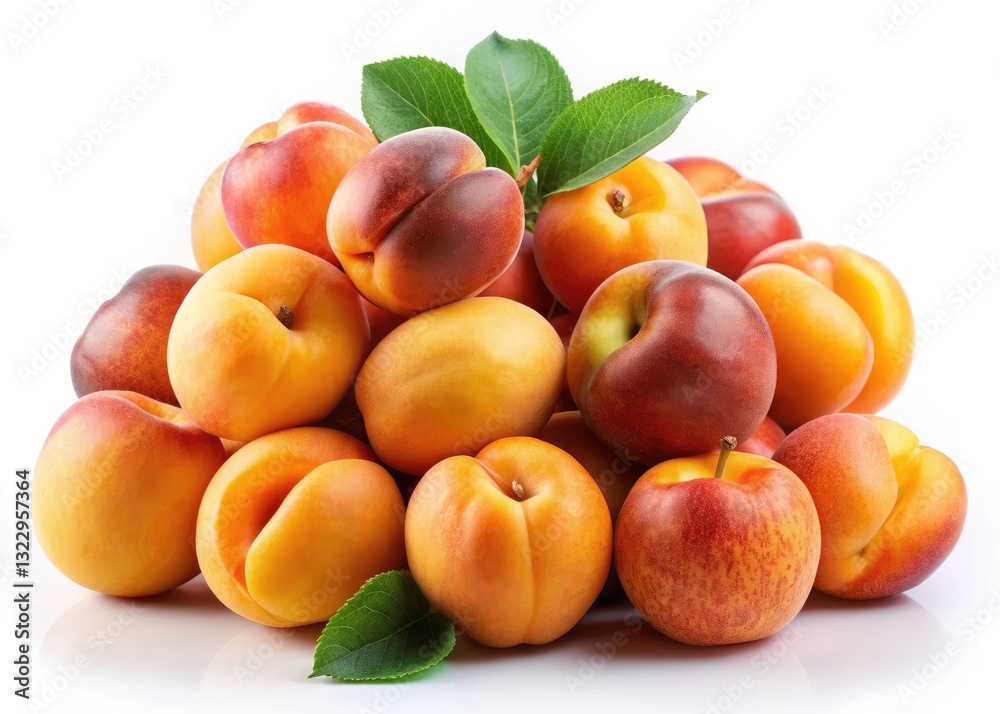 Panoramic Apricot Still Life Photography: Ripe Apricots on White Background Panoramic Apricot Still Life Photography: Ripe Apricots on White Background