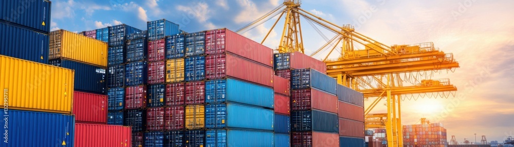 Container shipping operations at port industry insights urban environment sunset viewpoint Container shipping operations at port industry insights urban environment sunset viewpoint
