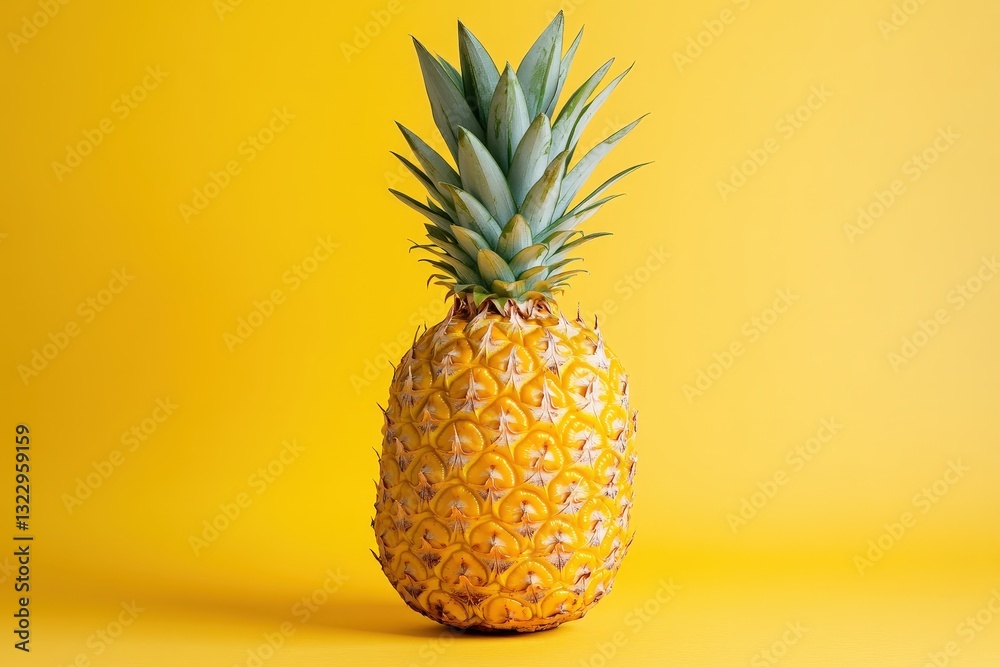 A Single Ripe Pineapple Placed Against A Yellow Background A Single Ripe Pineapple Placed Against A Yellow Background