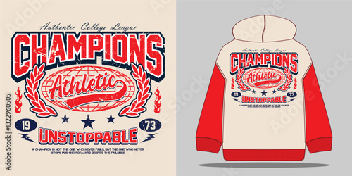 Retro and vintage varsity typography with college champions athletic slogan. Perfect for graphic tee, t-shirt, sweatshirt, or hoodie – Vector illustration