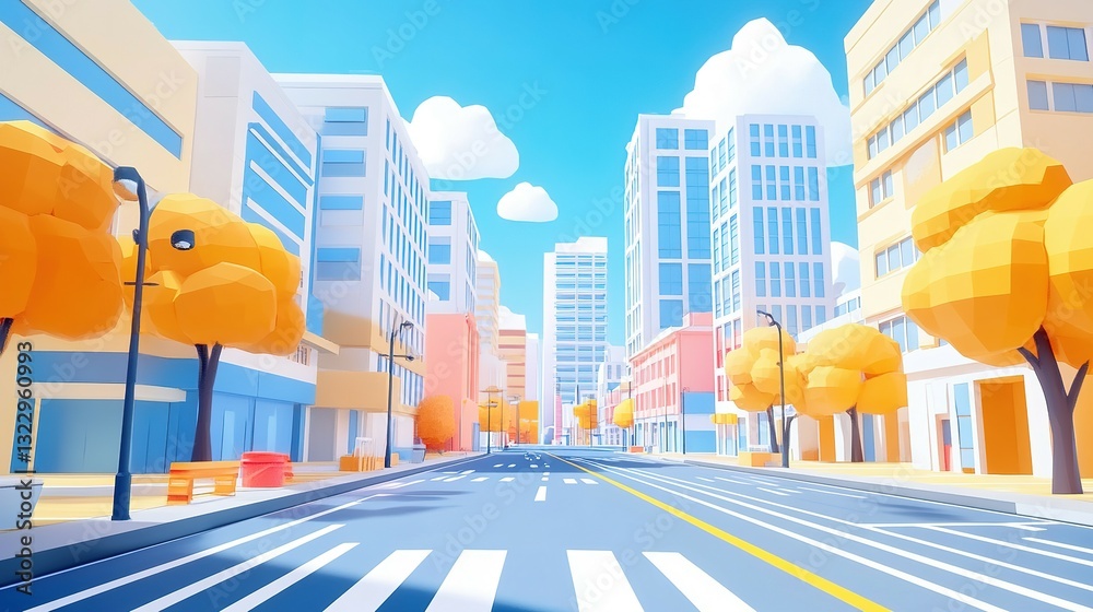 Obraz premium A vibrant cartoon illustration of a city street scene