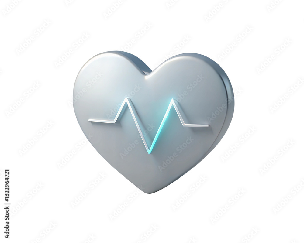 A modern holographic 3D heart symbol with a heart rate line, isolated on white background, representing health, care, and vitality. Ideal for healthcare, medical, and wellness content. A modern holographic 3D heart symbol with a heart rate line, isolated on white background, representing health, care, and vitality. Ideal for healthcare, medical, and wellness content.