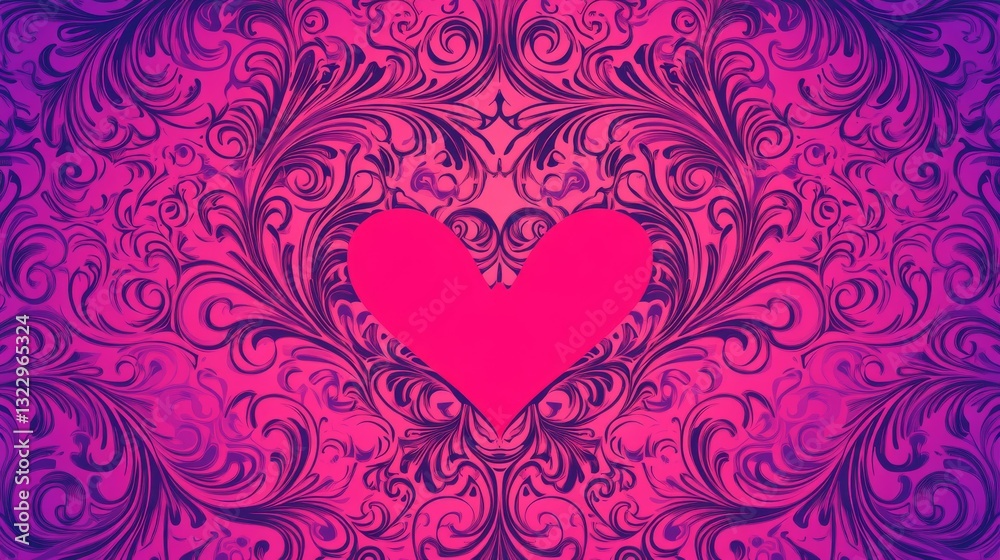 ornate heart pattern background, intricate swirl designs within heart shapes, deep magenta to bright pink gradient, decorative valentine motif, seamless romantic wallpaper style, elegant vector ornate heart pattern background, intricate swirl designs within heart shapes, deep magenta to bright pink gradient, decorative valentine motif, seamless romantic wallpaper style, elegant vector