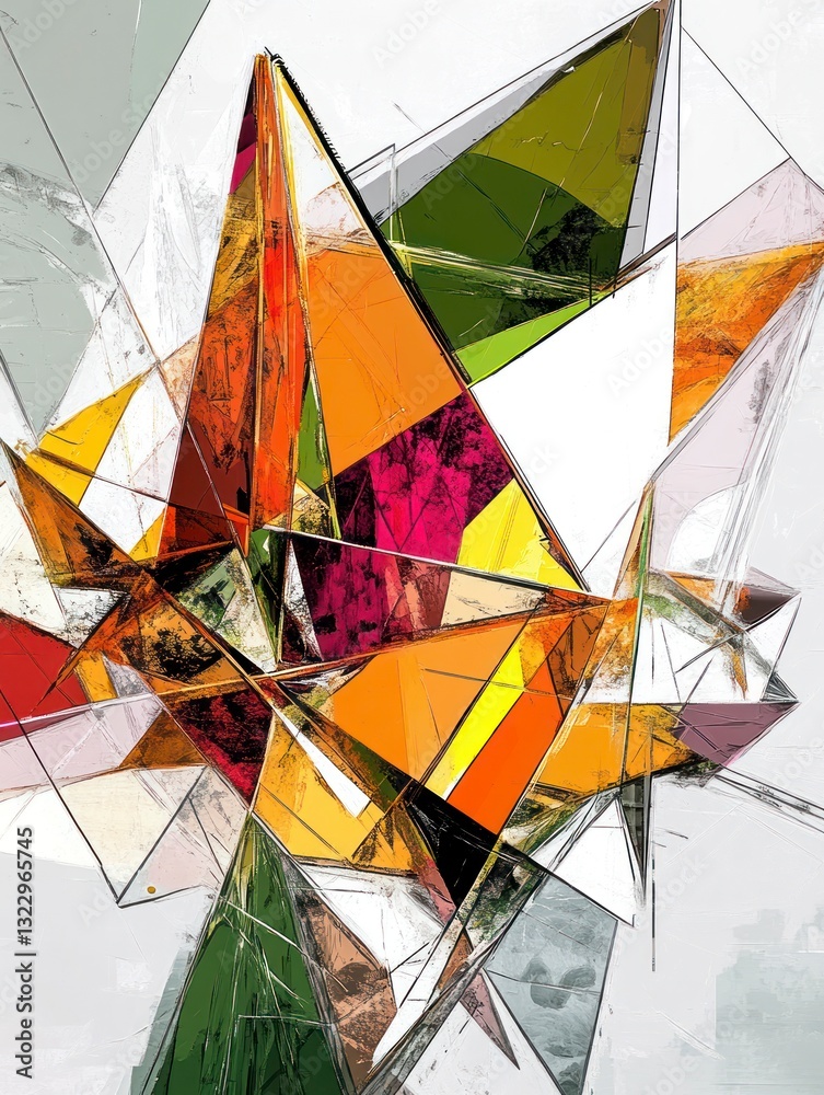 Abstract Geometric Art with Colorful Triangles Design on a White Background Abstract Geometric Art with Colorful Triangles Design on a White Background