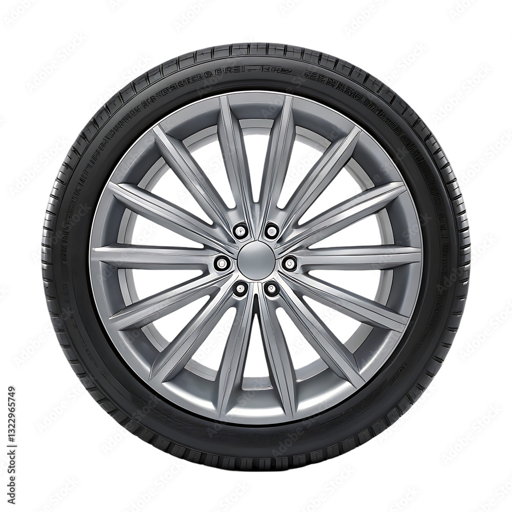 Obraz premium Close up of a silver alloy wheel with a tire.