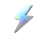 A sleek holographic 3D lightning bolt symbolizing energy, power, electricity, and dynamic force, isolated on white background.