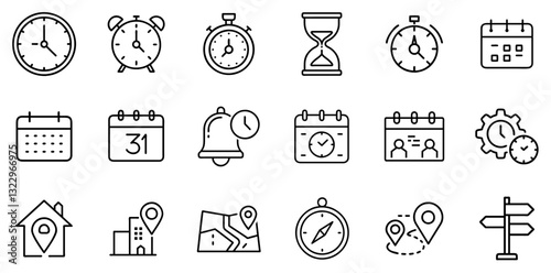 "Time, Date, and Address Icons Set: A Comprehensive Collection of Symbols for Scheduling, Locations, and Appointments"