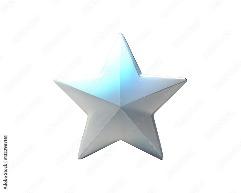 A sleek, holographic 3D star icon, isolated on white background, perfect for designs that symbolize achievement, success, and excellence in digital art and graphics. A sleek, holographic 3D star icon, isolated on white background, perfect for designs that symbolize achievement, success, and excellence in digital art and graphics.