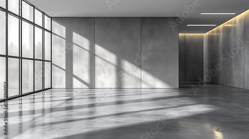 Minimalistic Architectural Design with Concrete Walls and Large Floor-to-Ceiling Windows