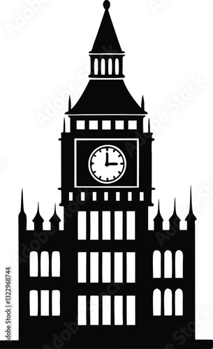 Big ben clock tower silhouette vector, clock tower silhouette,  clock tower vector illustration