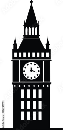 Big ben clock tower silhouette vector, clock tower silhouette,  clock tower vector illustration