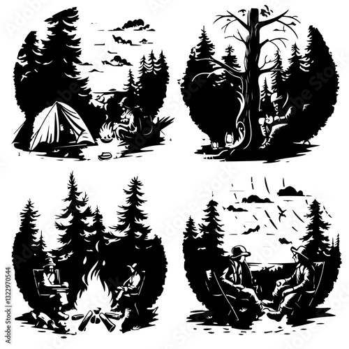 Camping Vector,
Outdoor Silhouettes,
Nature Clipart,
Camping Graphics,
Adventure Icons,
Tent Silhouette,
Hiking Clipart,
Campfire Vector,
Wilderness Vector,
Camping Elements,
Adventure Graphics,