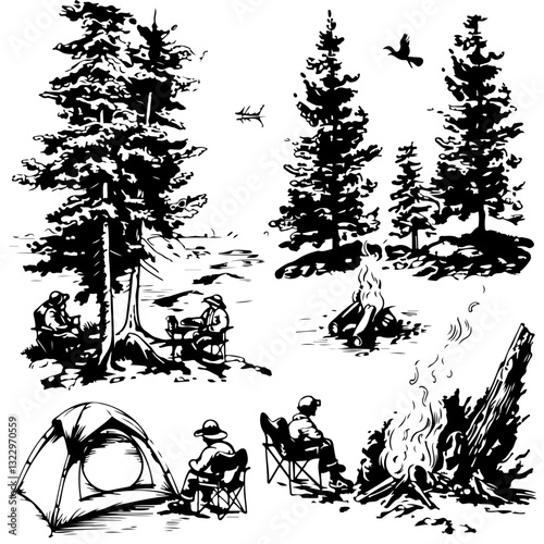 Camping Vector,
Outdoor Silhouettes,
Nature Clipart,
Camping Graphics,
Adventure Icons,
Tent Silhouette,
Hiking Clipart,
Campfire Vector,
Wilderness Vector,
Camping Elements,
Adventure Graphics,