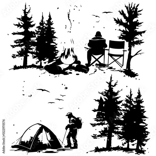 Camping Vector,
Outdoor Silhouettes,
Nature Clipart,
Camping Graphics,
Adventure Icons,
Tent Silhouette,
Hiking Clipart,
Campfire Vector,
Wilderness Vector,
Camping Elements,
Adventure Graphics,