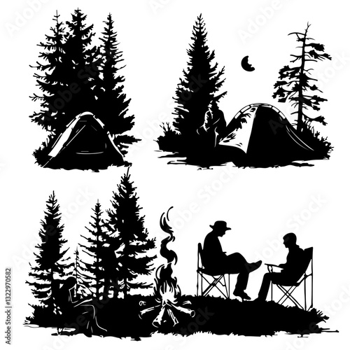 Camping Vector,
Outdoor Silhouettes,
Nature Clipart,
Camping Graphics,
Adventure Icons,
Tent Silhouette,
Hiking Clipart,
Campfire Vector,
Wilderness Vector,
Camping Elements,
Adventure Graphics,