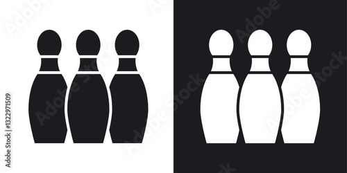 Bowling pins vector icon set in solid style.