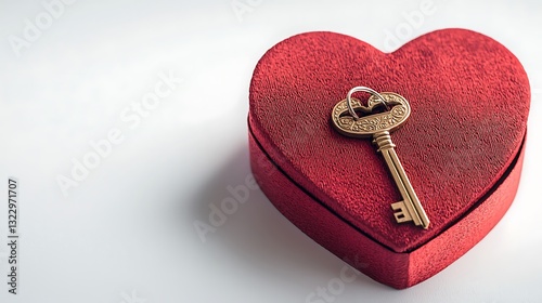 Valentinea??s Day gift concept: heart-shaped box with house key on white
