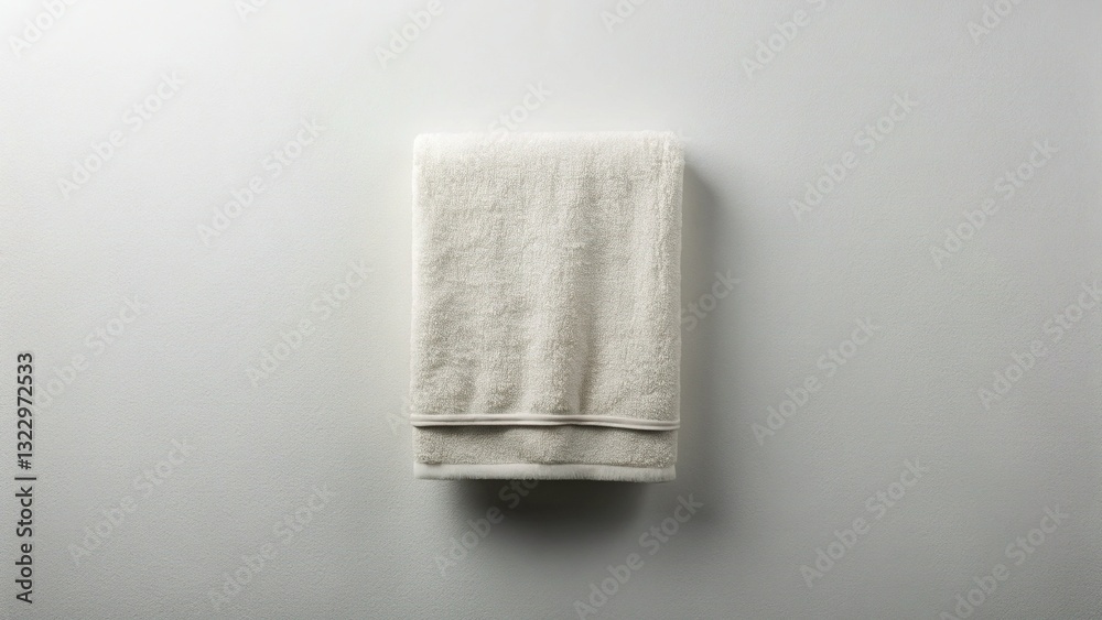 Fototapeta premium Elegant Hand Towel Flat Lay: Soft, Absorbent Cotton Fabric on Solid Background - Copy Space