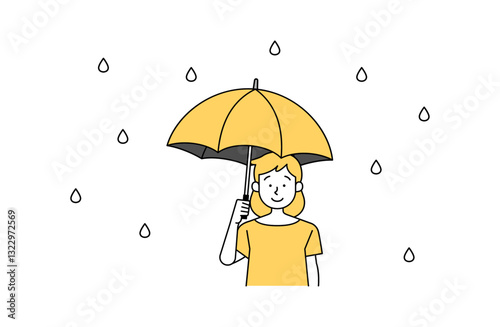 雨の日に傘をさす女性のベクターイラスト シンプル 梅雨 雨傘