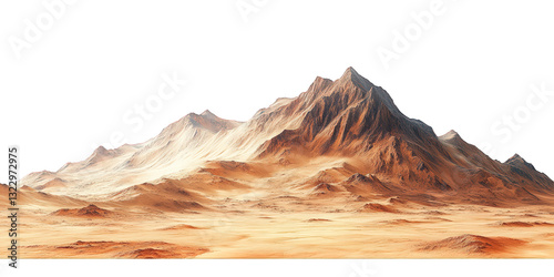 Mars-like desert landscapes with golden orange mountains and sand dunes, cut out. Extraterrestrial terrain visualization for science fiction and space concepts.Dramatic 3D rendered environment with ba