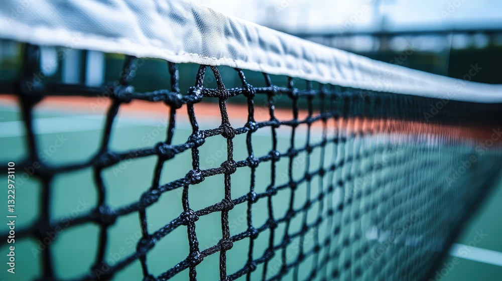 A close-up of a new tennis net, highlighting the woven texture and white band on top.
