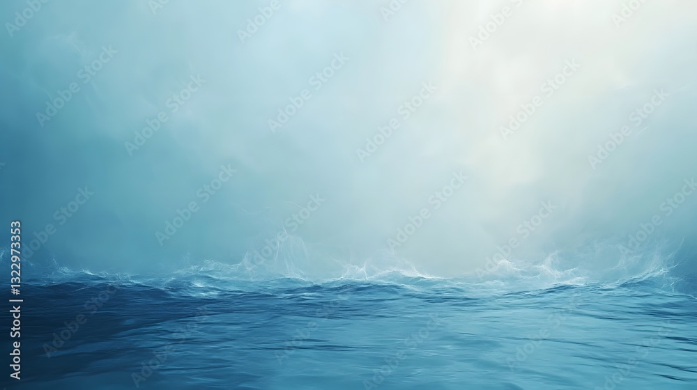 Naklejka premium Ethereal Pastel Blue Ocean Scene with Gentle Waves and Soft, Dreamy Skies
