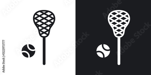 Lacrosse stick ball vector icon set in solid style.