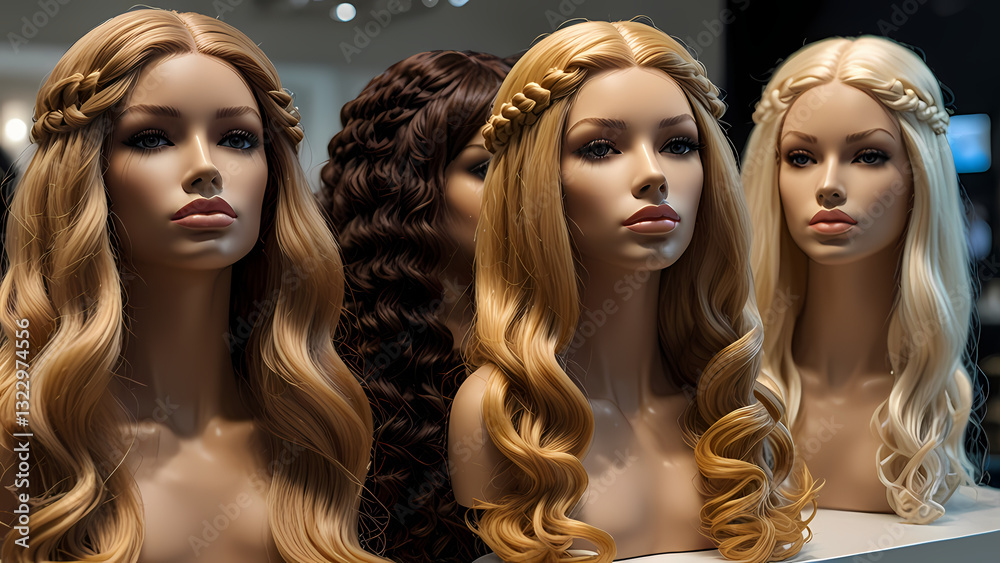 Naklejka premium Luxury Wig Display: Elegant Close-Up Shot