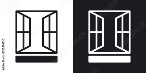 Open window vector icon set in solid style.