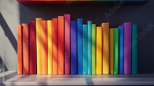 Vibrant books neatly stacked on a library shelf, creating a welcoming environment for reading