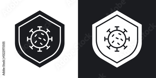 Shield virus vector icon set in solid style.